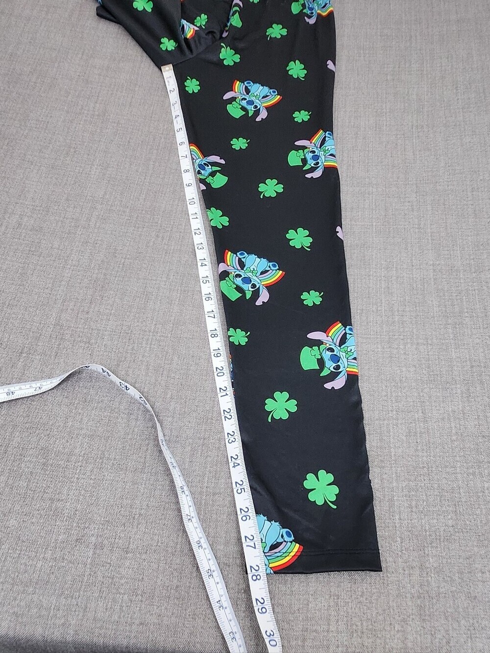 Disney Stitch St. Patrick Day Clover Stretch Leggings. Junior Small - Picture 5 of 11
